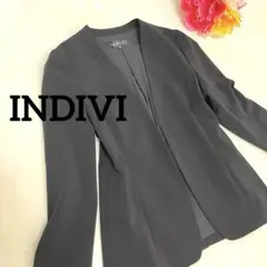 美品【現行モデル】INDIVI 洗える ノーカラー ジャケット　38 黒