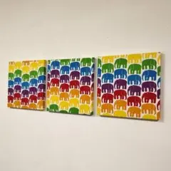 ファブリックパネル 3点セット カラフル象デザイン 30×30