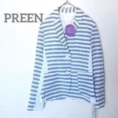【プリーン/PREEN】カジュアルジャケット　テーラード　ボーダー　ブルー×白