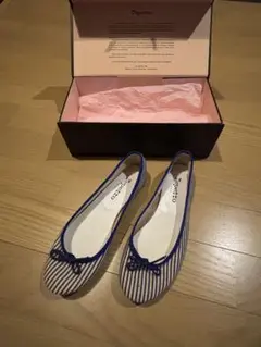 【未使用】repetto レペット バレエシューズ 37 青 白 ボーダー