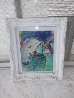 水彩画 女性の肖像額装