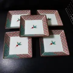 九谷焼 かぶら色絵皿 5枚揃え。