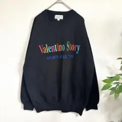 ゆるだぼトレーナー　スウェット　ブラック　英字ロゴ刺繍　M コットン　カジュアル