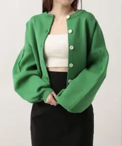 Heather スフレニットカーディガン グリーン
