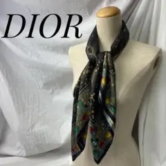 Christian Dior 総柄 ブラック ゴール 大判スカーフ イタリア製