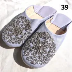 バブーシュスパンコール39女性24cmライラック☓シルバー