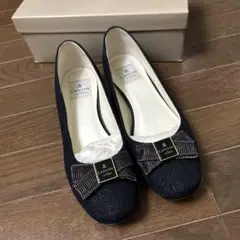 LANVIN ネイビー フラットシューズ リボン付き