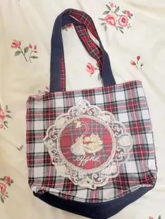 チェック柄刺繍トートバッグ