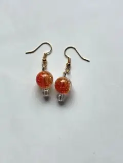 【オレンジ】ピアス　ビーズ