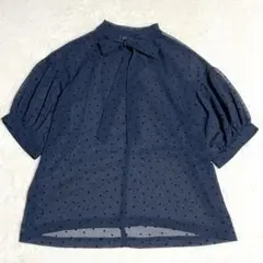 Spick & Span シアードットバックボウタイブラウス 黒