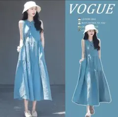ワンピース キャミワンピ ノースリーブ ロングワンピース　Ｍ　ブルー