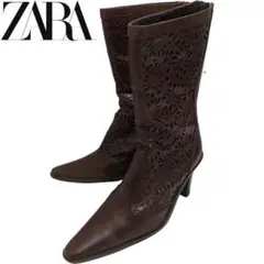 ZARA ザラ ミドル丈ブーツ ダークブラウン EUR36