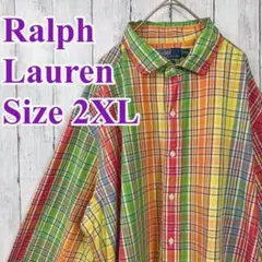 匿名配送 ラルフローレン マルチカラーチェック サイズ2XL 長袖シャツ 古着