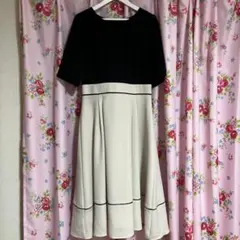 JUSGLITTY バイカラーフレアワンピース ブラック ベージュ