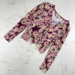 美品 ブルマリン ニットカーディガン 花柄 ピンク サイズS*QB1092