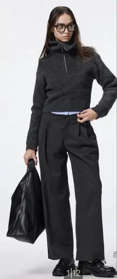 GU ヘリンボーンタックワイドパンツ DARK GRAY ワイドパンツ