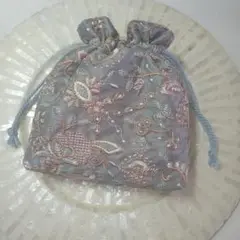 No.29 巾着　インド刺繍生地　ハンドメイド