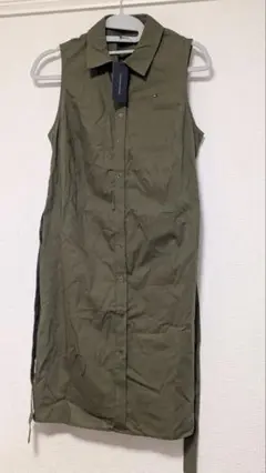 TOMMY HILFIGER ノースリーブシャツワンピース オリーブ　Mサイズ