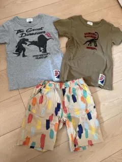 3点セット　恐竜半袖Tシャツ2枚とカラフル半ズボン