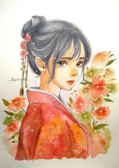 手描きイラストA4　コピック・水彩画『薬師』