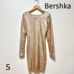Bershka ベルシュカ 長袖 ワンピース スパンコール 背中開き ピンク S