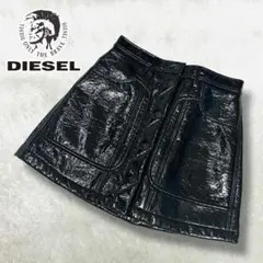 極美品 DIESEL ミニスカート ブラック エナメル 光沢 Dロゴ y2k
