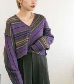 KBF リバーシブルマルチボーダーニット カーディガン