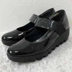 極美品✨ヒルズアヴェニュー ウェーブソール パンプス エナメル ベルト ブラック