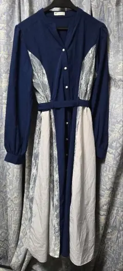 axes femme 前開きワンピース ネイビー リボン付き