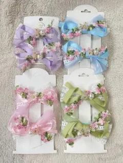 【新品】フェイクパールフラワーリボン2個セット　ラプンツェルヘアアクセ