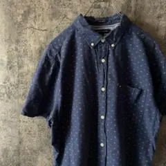 即日発送！トミーヒルフィガー 紺色ネイビー コットンリネンシャツ ゆるダボ 古着