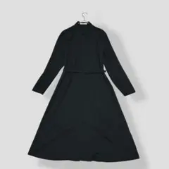 カモミール ベルト付 レーヨン ウール ロング シャツ ワンピース ブラック 9