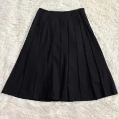 n6622 美品✨プリーツフレアスカート M相当 ストライプ柄 裏地有り 膝下