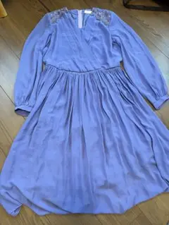 美品　昭和レトロ　紫色 プリーツ ワンピース