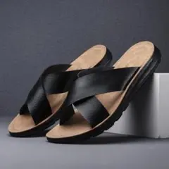 サンダル メンズ 26.5-27.5 クロス 合皮 ベージュ 黒 トングサンダル