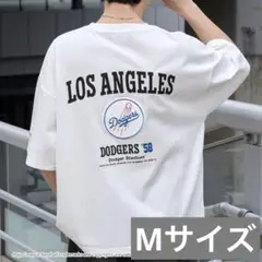 【別注】MLB公式 ドジャース ロゴ刺繍バックデザイン 半袖 Tシャツ Mサイズ
