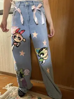 【タイムセール中！】パワーパフガールズ ワイドレッグデニムパンツ
