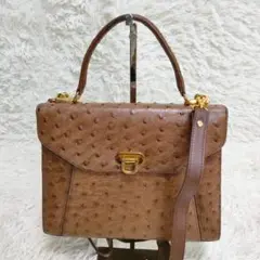 ショルダーバッグ　ハンドバッグ　2way　オーストリッチ　ゴールド金具　本革