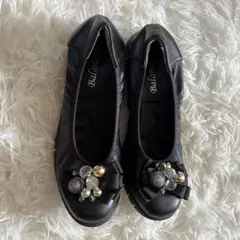 Balanco 黒 フラットシューズ 24.0cm ビジュー装飾