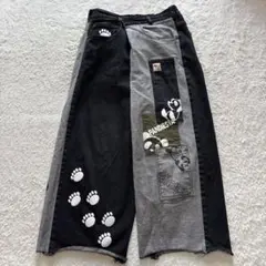 PANDIESTA ワイドラップデニム　カットオフ　足跡マーク