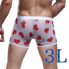 在庫処分 ラスト1点！メンズ　セクシー下着　スケスケハート　白３L　大きいサイズ