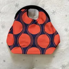 オレンジ ネイビー 円形模様 ハンドバッグ