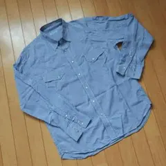 [TEIJIN MEN'S SHOP] 青チェック柄 長袖シャツ LLサイズ