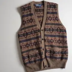 ラルフローレン　ウール１００％　ベスト　ニット　くるみボタン　総柄　美品