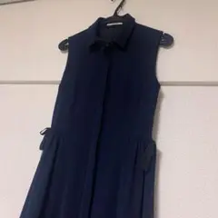 アディアムADEAM 【フォクシー】青と白ストライプノースリーブシャツワンピース アディアムADEAM 【フォクシー】青と白ストライプノースリーブ