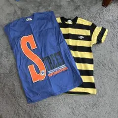 青ノースリーブTシャツとストライプTシャツセット