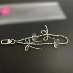 ハート型クリアビーズ付き携帯ストラップ