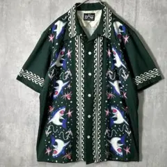 希少 DRESS HIPPY 総柄 サメ シャツ 緑 半袖