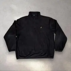 【良品】NAUTICA フリース ハーフジップ 黒 XL 刺繍ロゴ