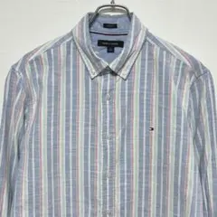 TOMMY HILFIGER BD長袖シャツ　ストライプシャツロゴ　ストレッチ